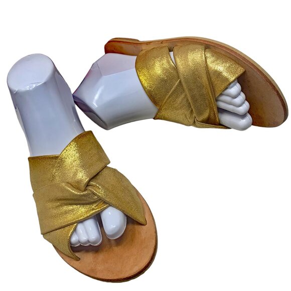 FREE PEOPLE Rio‎ Vista Gold Leather Sandal Slides - Picture 10 of 11